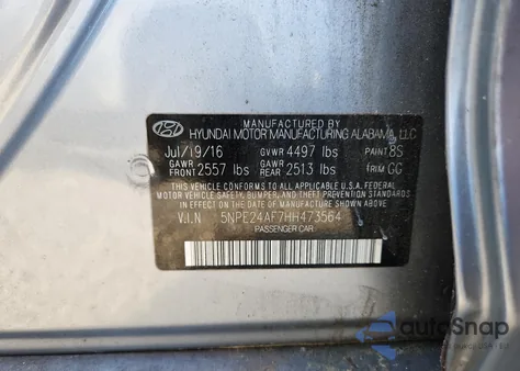 2017 Hyundai Sonata Se z USA, uszkodzony, nr VIN 5NPE24AF7HH473564